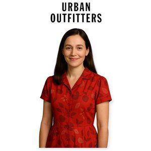 Urban Outfitters Lux Y2K Red Apple Print Teacher Dress S